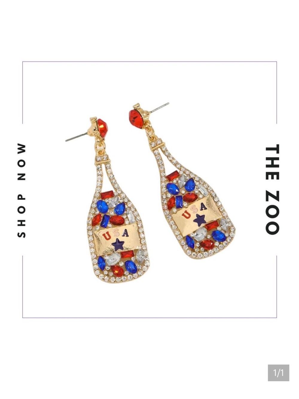 USA Champagne‎ Bottle Rhinestone Earrings